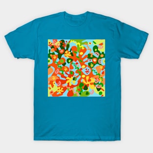 Garden of Abstract Delights on Sky Blue Square T-Shirt